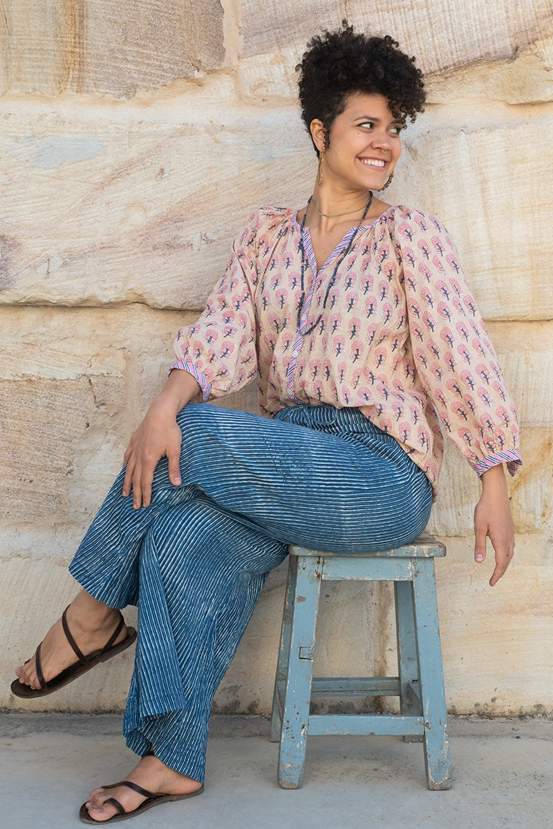 Lyana Blouse - Essence - Culottes - Indigo Stripe