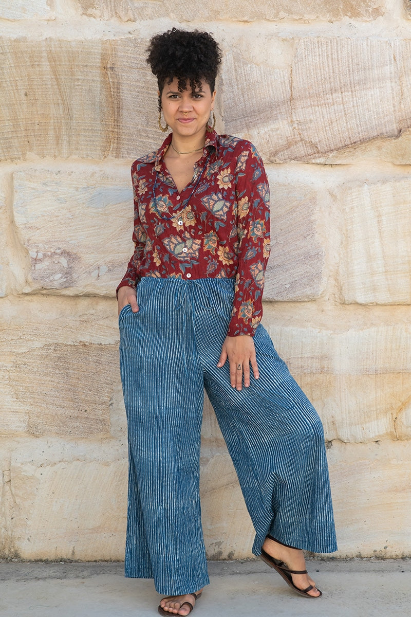Jewel Blouse - Sumac - Culottes - Indigo Stripe