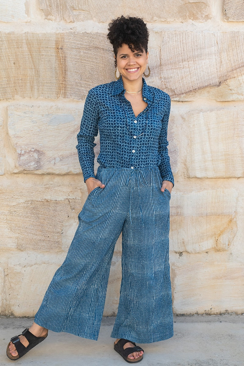 Jewel Blouse - Indigo Dew - Culottes - Indigo Stripe