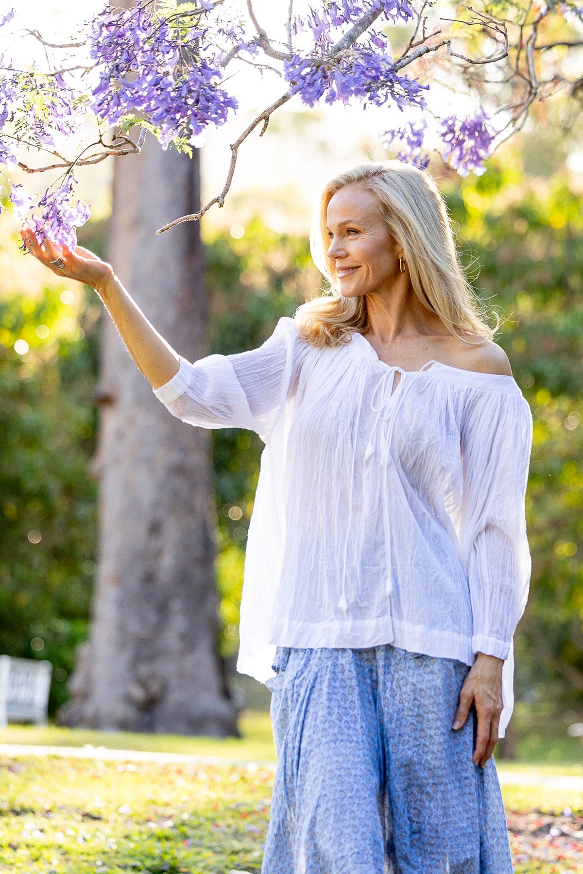 Womens, Dove blouse, 7/8 blouson sleeve, 100% cotton. Pure, Serene - White