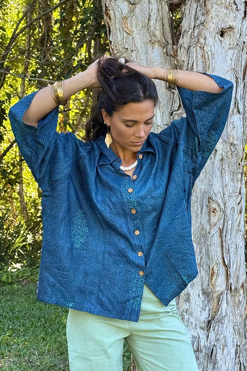 Vintage Sari Amira - Indigo Fossil (wool/silk)