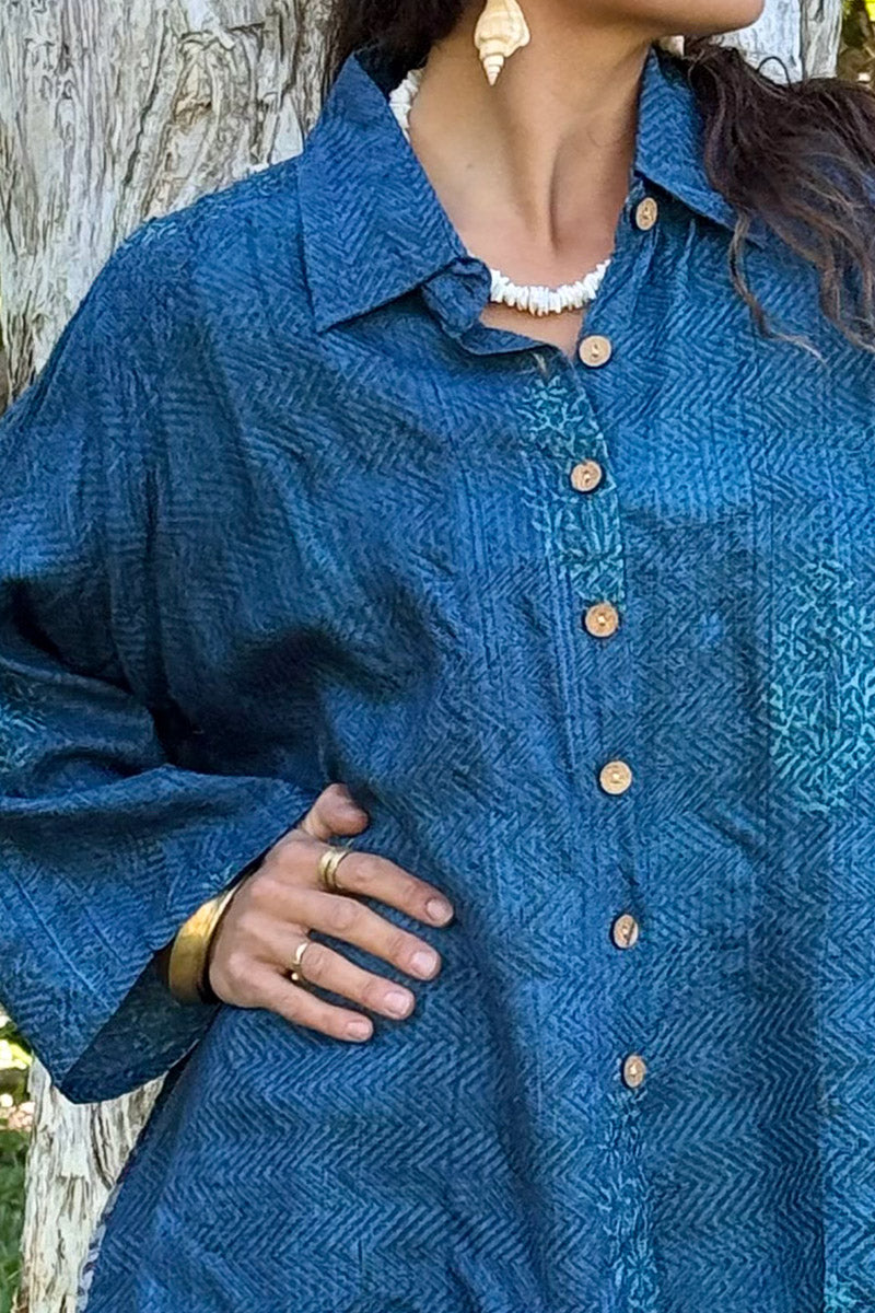 Vintage Sari Amira - Indigo Fossil (wool/silk)