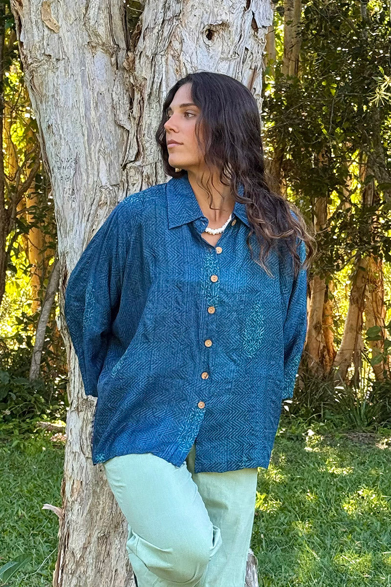 Vintage Sari Amira - Indigo Fossil (wool/silk)