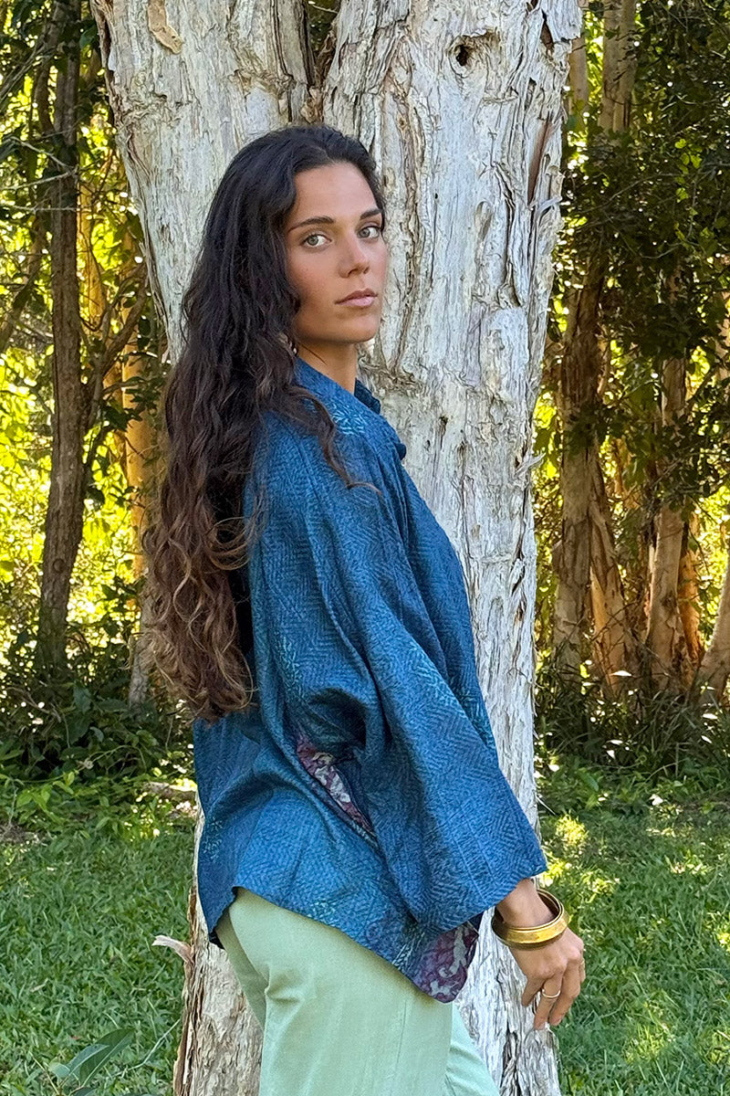 Vintage Sari Amira - Indigo Fossil (wool/silk)