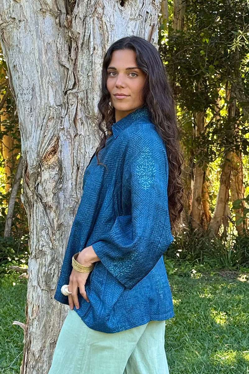 Vintage Sari Amira - Indigo Fossil (wool/silk)