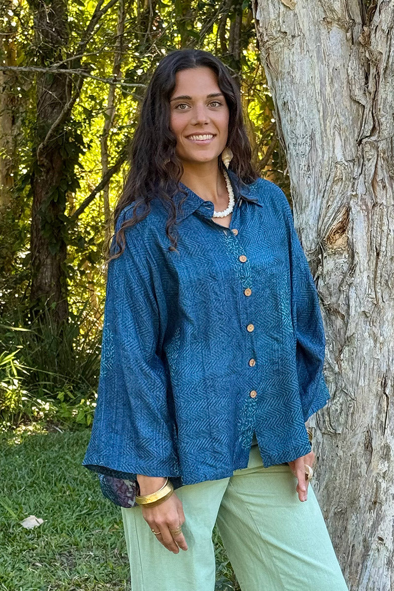 Vintage Sari Amira - Indigo Fossil (wool/silk)