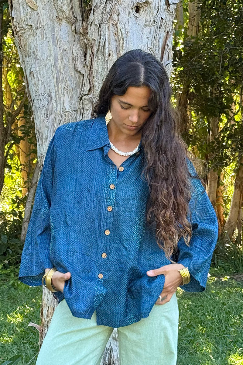 Vintage Sari Amira - Indigo Fossil (wool/silk)