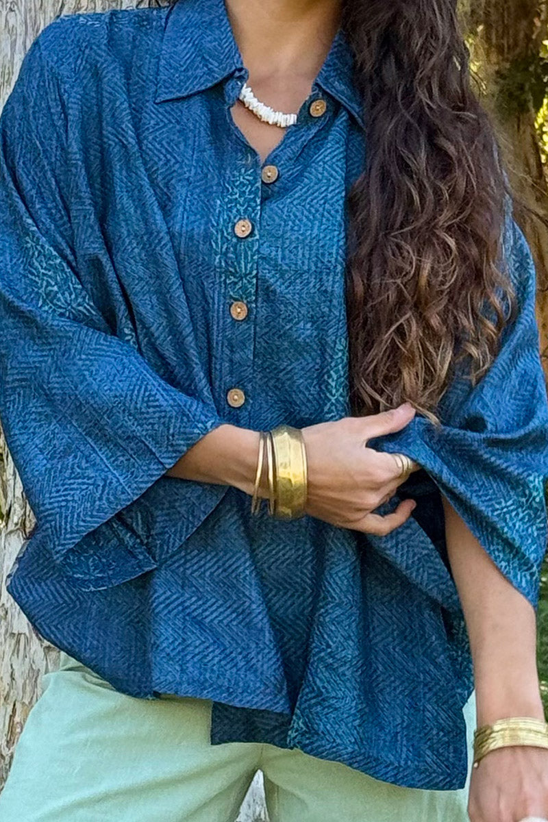 Vintage Sari Amira - Indigo Fossil (wool/silk)