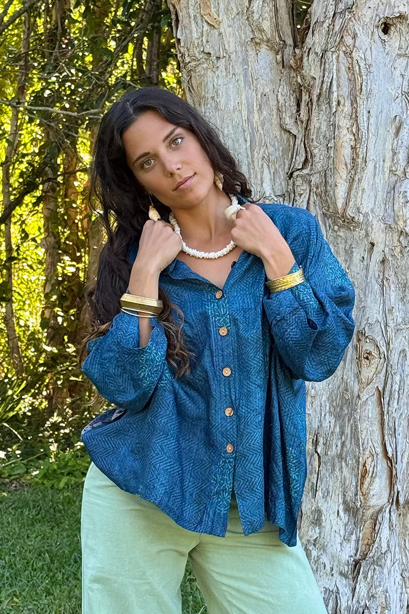Vintage Sari Amira - Indigo Fossil (wool/silk)