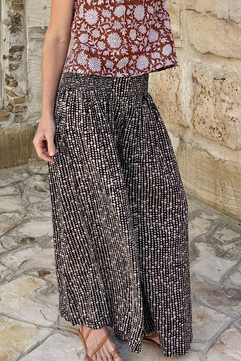 Womens, Lola blouse, sleevesless, & Apanna Pants, 100% cotton, hand block print. In Nutmeg & Stella