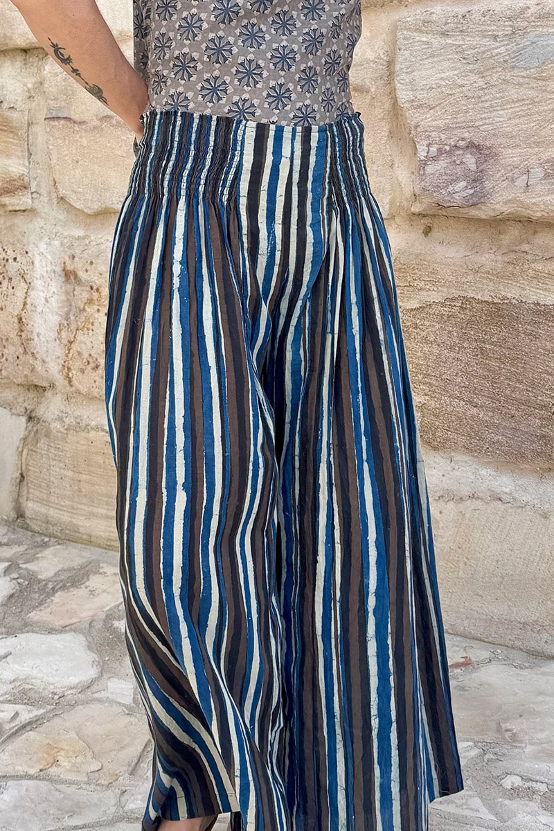 Womens, Apanna Pants, 100% cotton, hand block prints, in natural Indigo Terra print