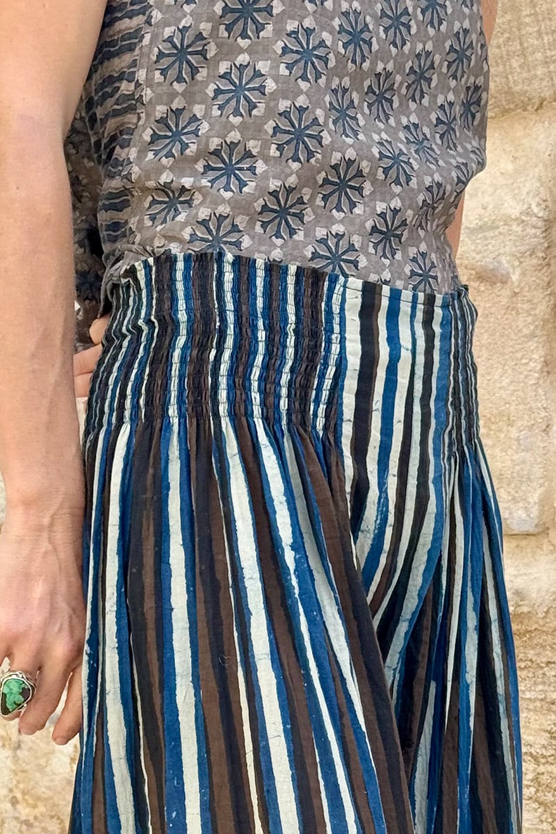 Womens, Apanna Pants, 100% cotton, hand block prints, in natural Indigo Terra print