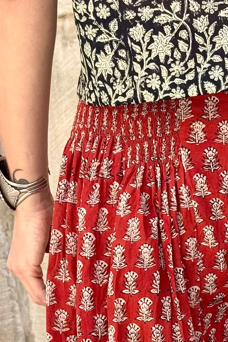 Womens, Apanna Pants, 100% cotton, hand block prints, in natural Natural Red - Henna Floret