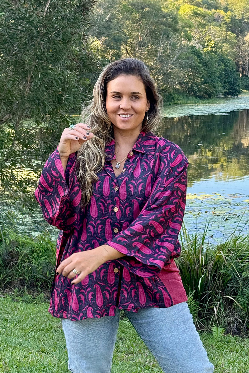 Vintage Sari Amira - Raspberry (wool/silk)