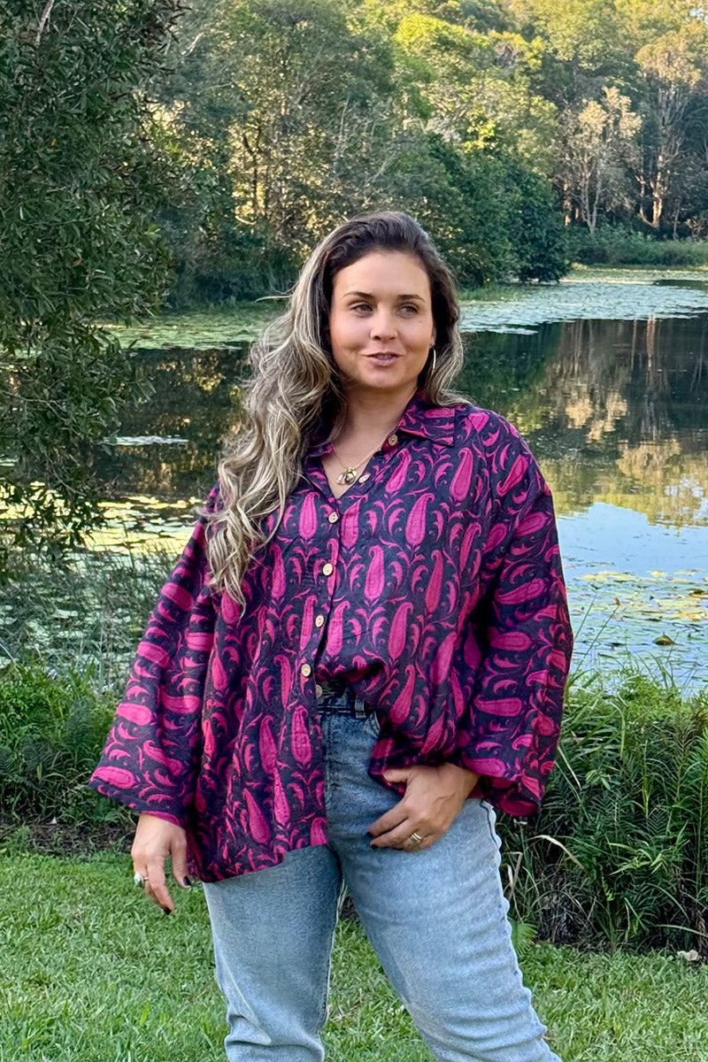 Vintage Sari Amira - Raspberry (wool/silk)