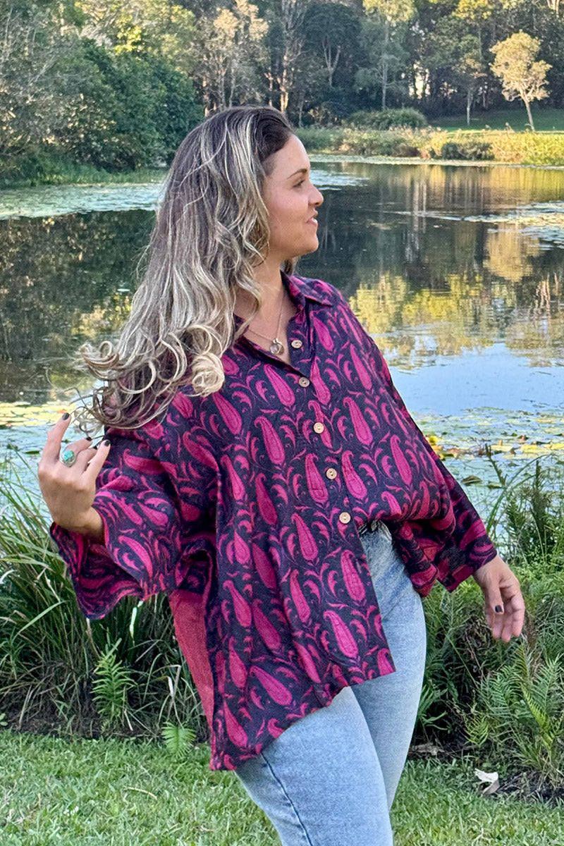 Vintage Sari Amira - Raspberry (wool/silk)