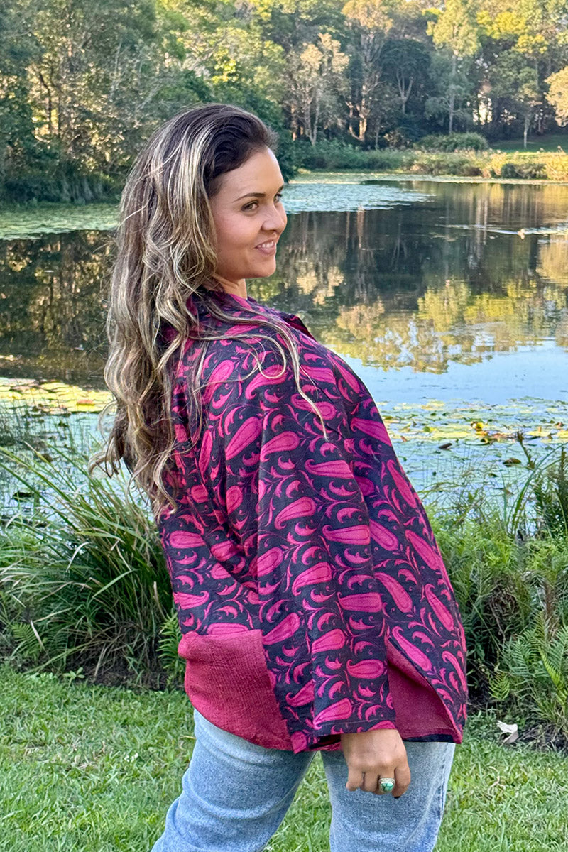 Vintage Sari Amira - Raspberry (wool/silk)