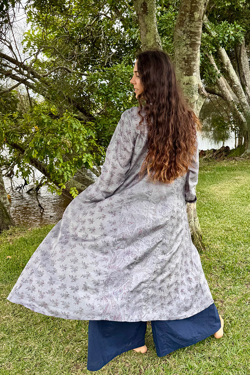 Vintage Sari Dust Coat - Mica (silk)
