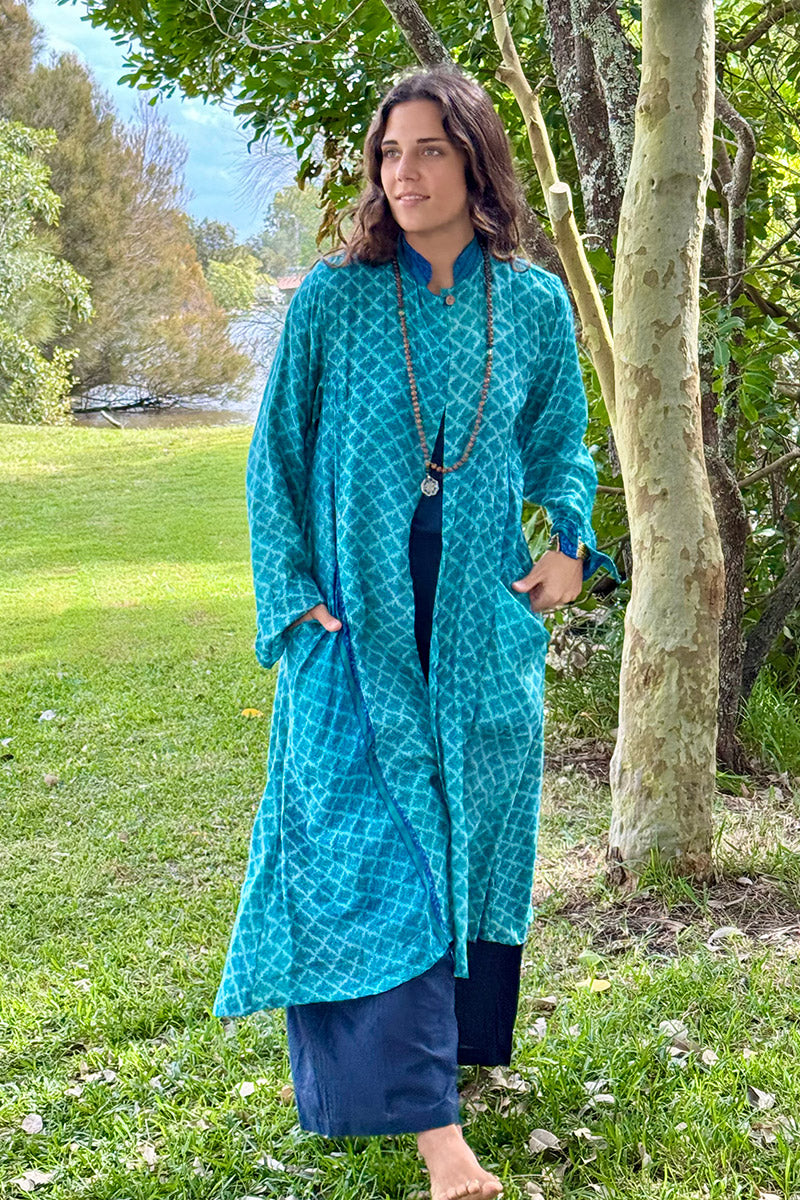 Vintage Sari Dust Coat - Corfu (wool/silk)