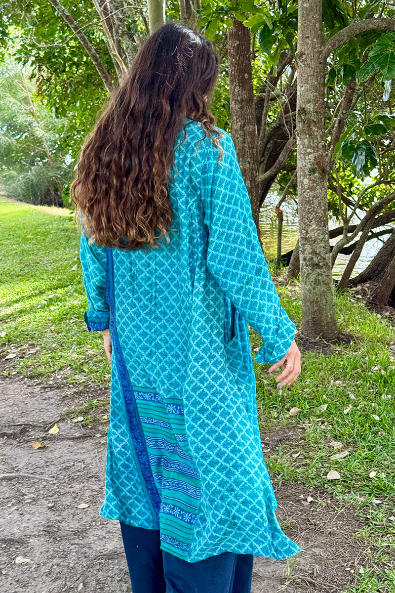 Vintage Sari Dust Coat - Corfu (wool/silk)
