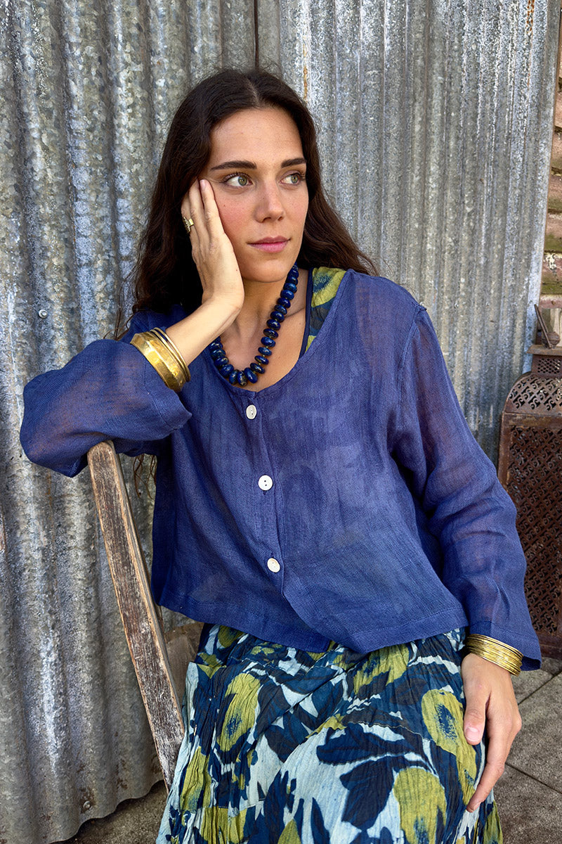 Wild Hearts Linen Cardigan - Navy