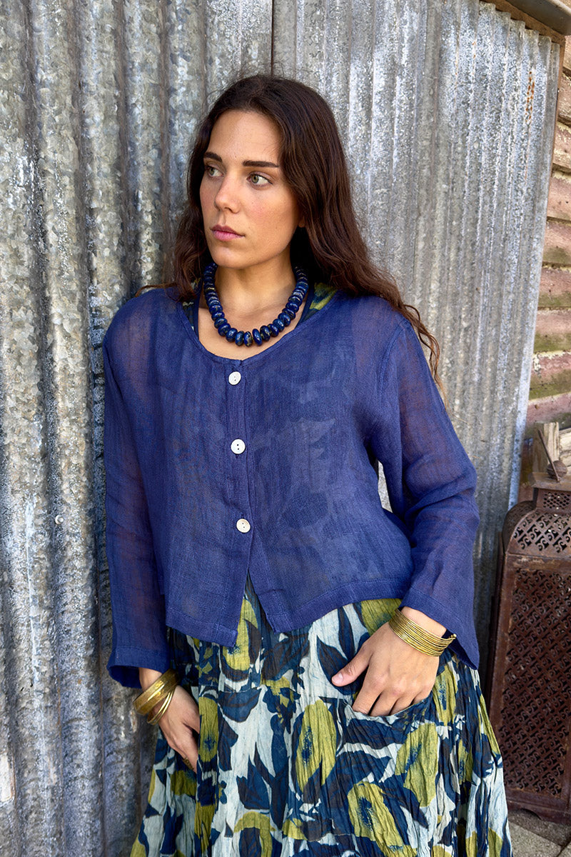 Wild Hearts Linen Cardigan - Navy