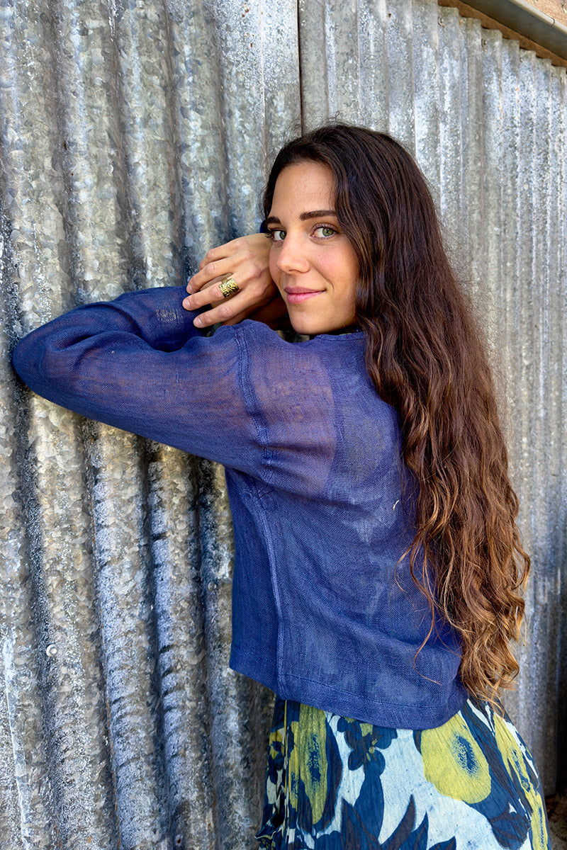 Wild Hearts Linen Cardigan - Navy