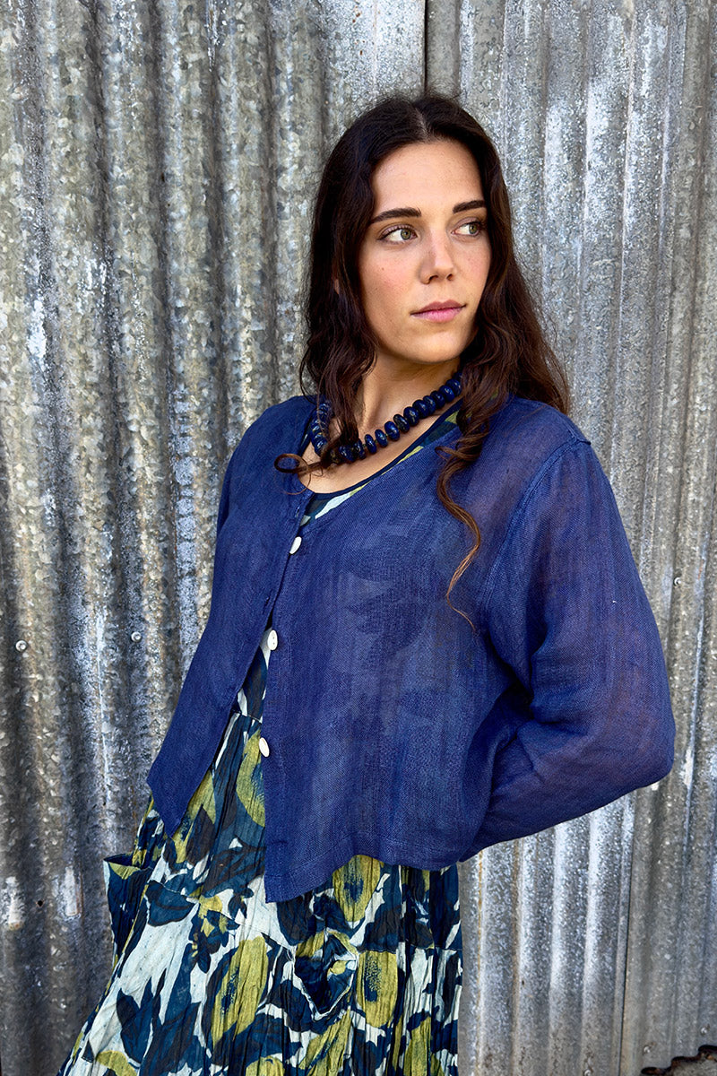 Wild Hearts Linen Cardigan - Navy