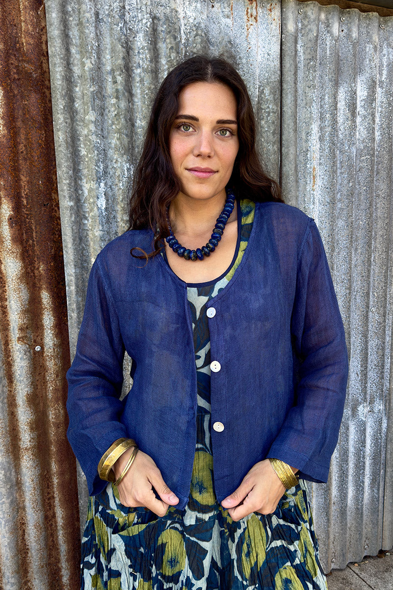 Wild Hearts Linen Cardigan - Navy