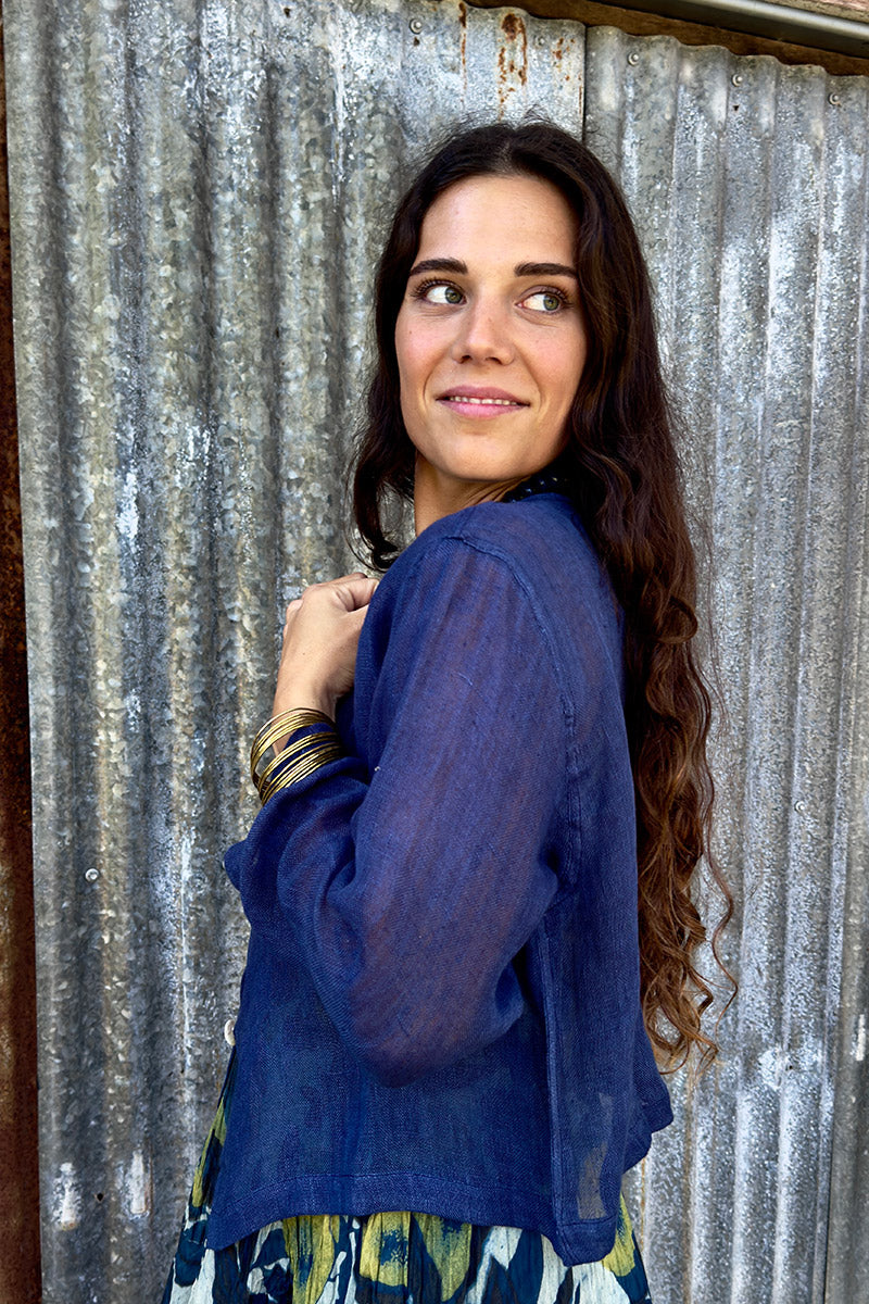 Wild Hearts Linen Cardigan - Navy