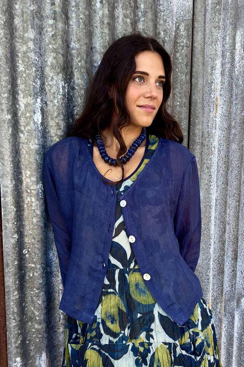 Wild Hearts Linen Cardigan - Navy