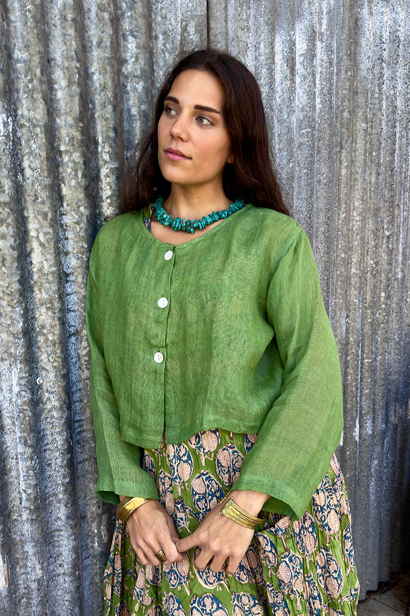 Wild Hearts Linen Cardigan - Wasabi