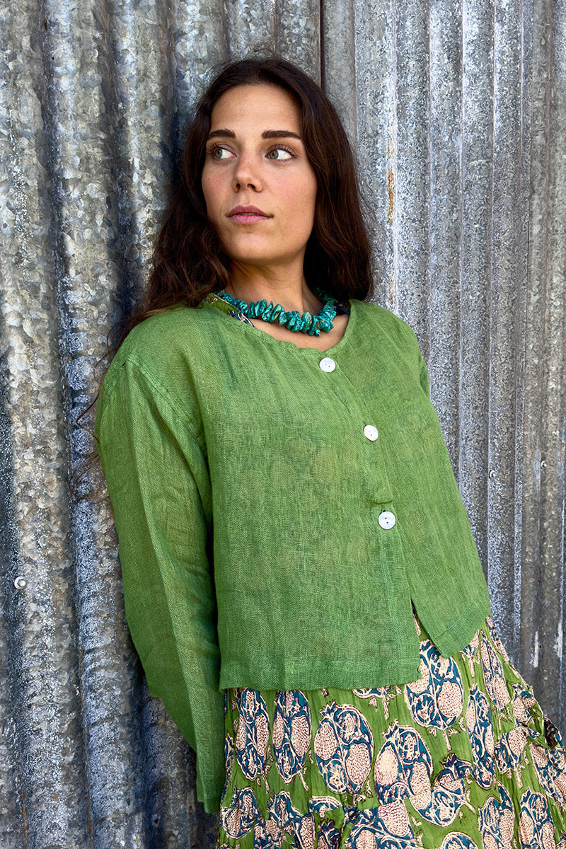 Wild Hearts Linen Cardigan - Wasabi