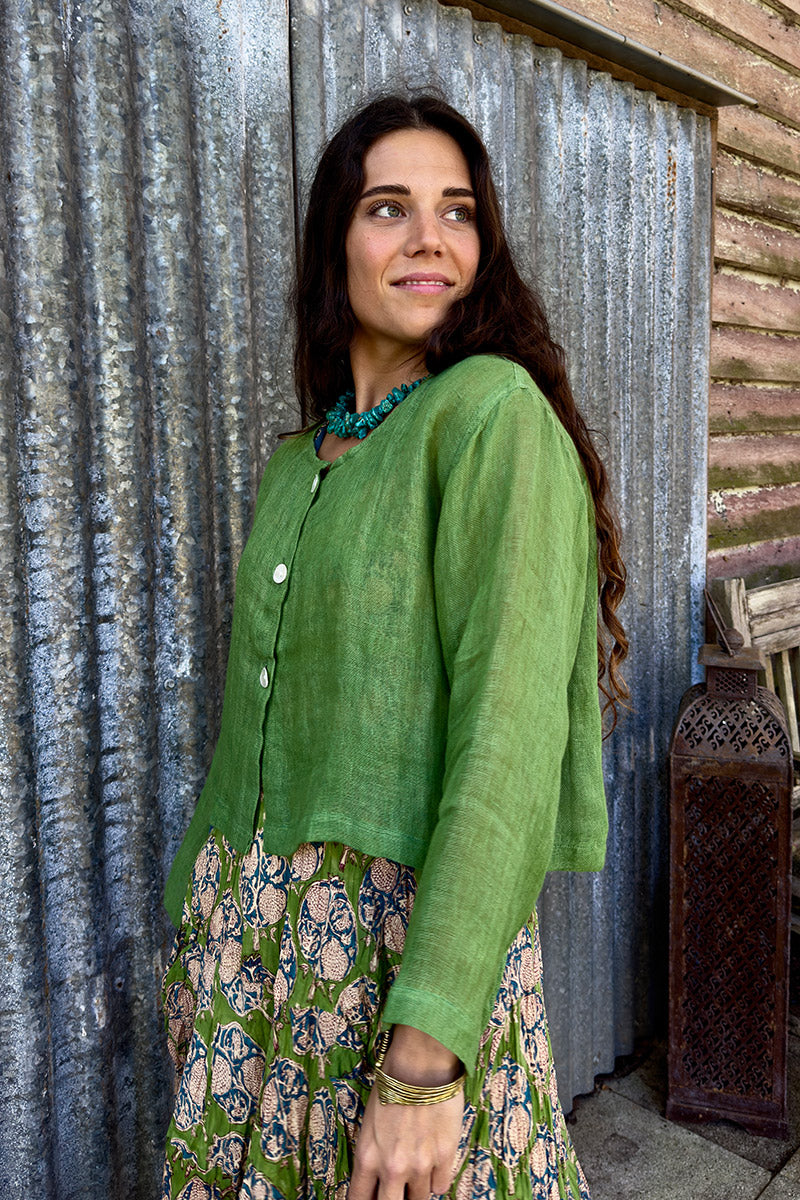 Wild Hearts Linen Cardigan - Wasabi