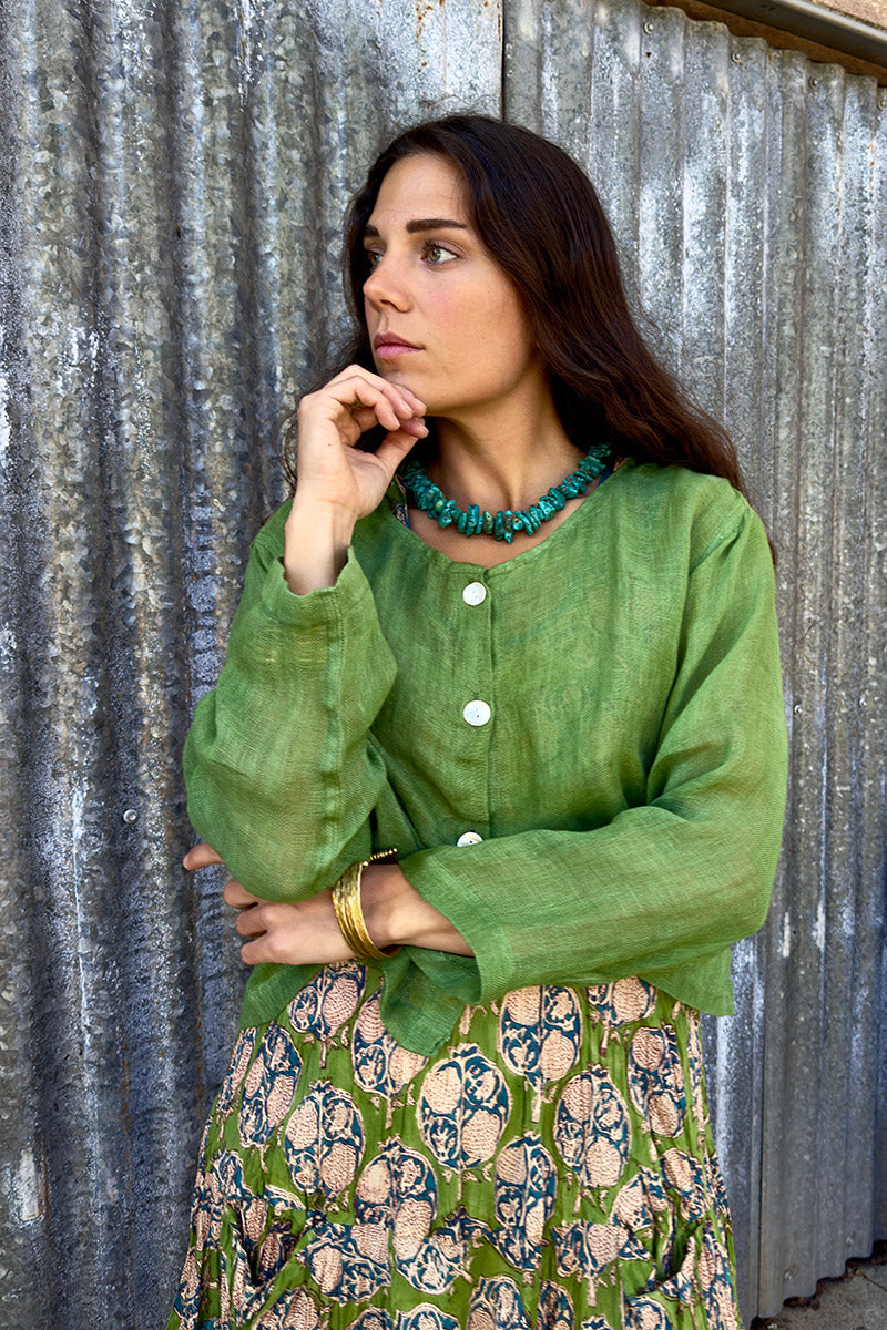Wild Hearts Linen Cardigan - Wasabi
