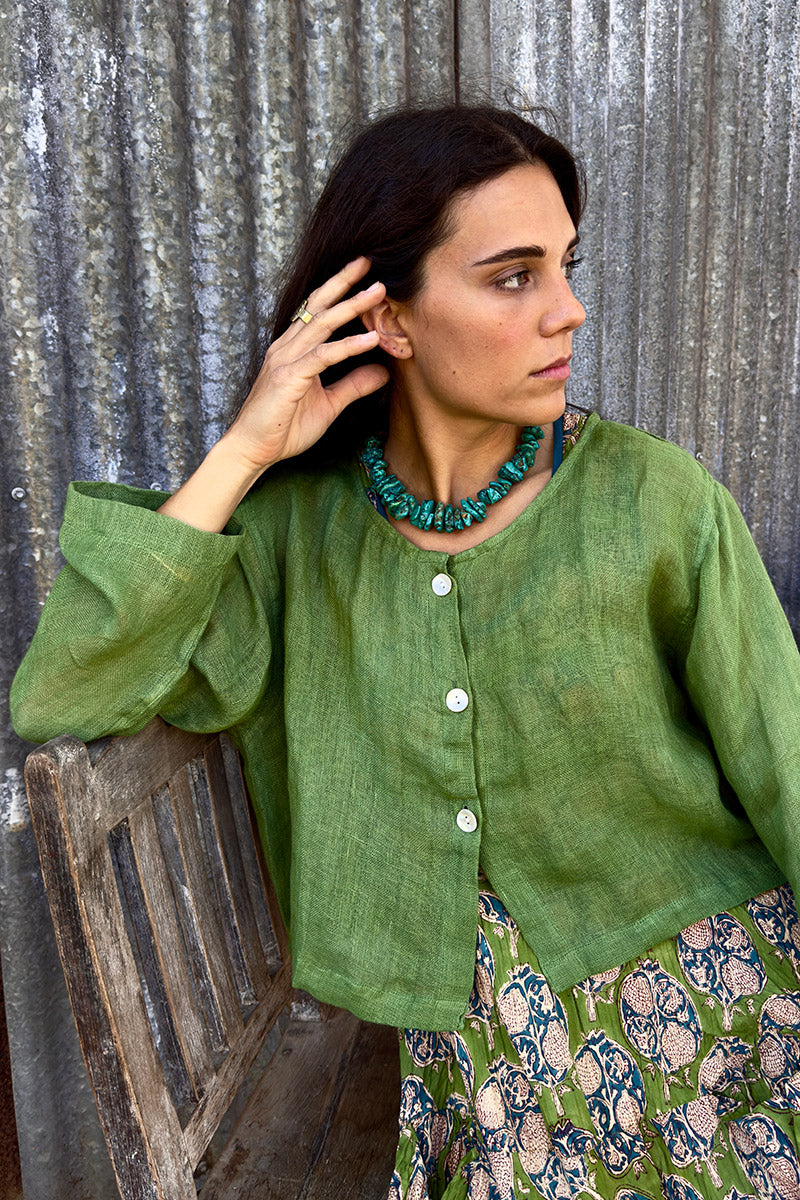Wild Hearts Linen Cardigan - Wasabi