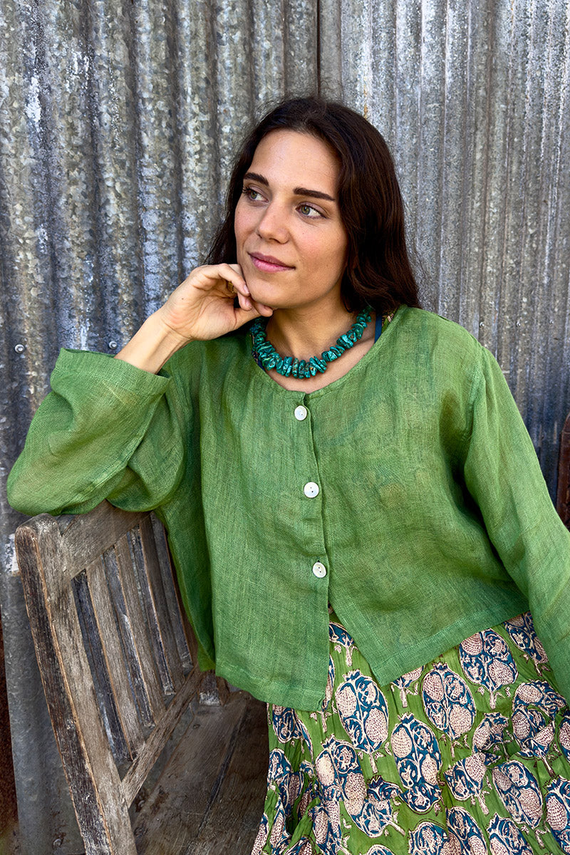 Wild Hearts Linen Cardigan - Wasabi