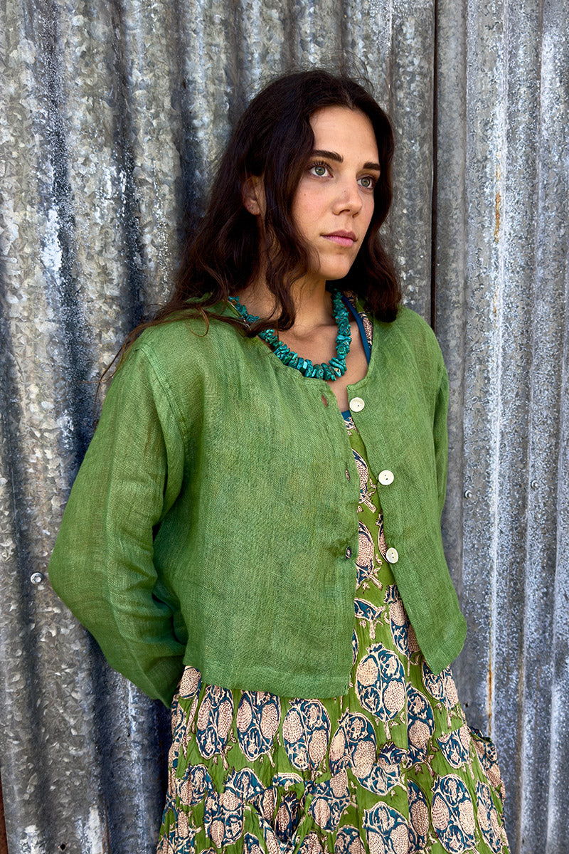Wild Hearts Linen Cardigan - Wasabi