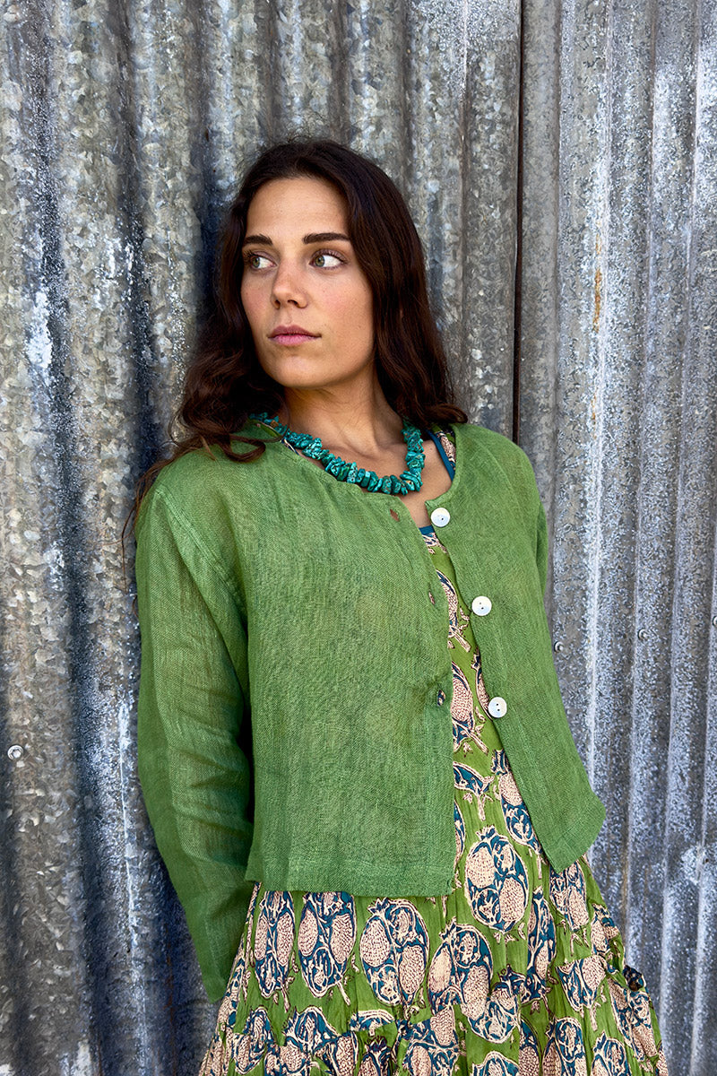 Wild Hearts Linen Cardigan - Wasabi