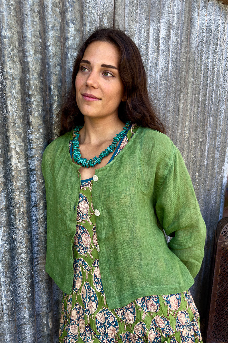 Wild Hearts Linen Cardigan - Wasabi