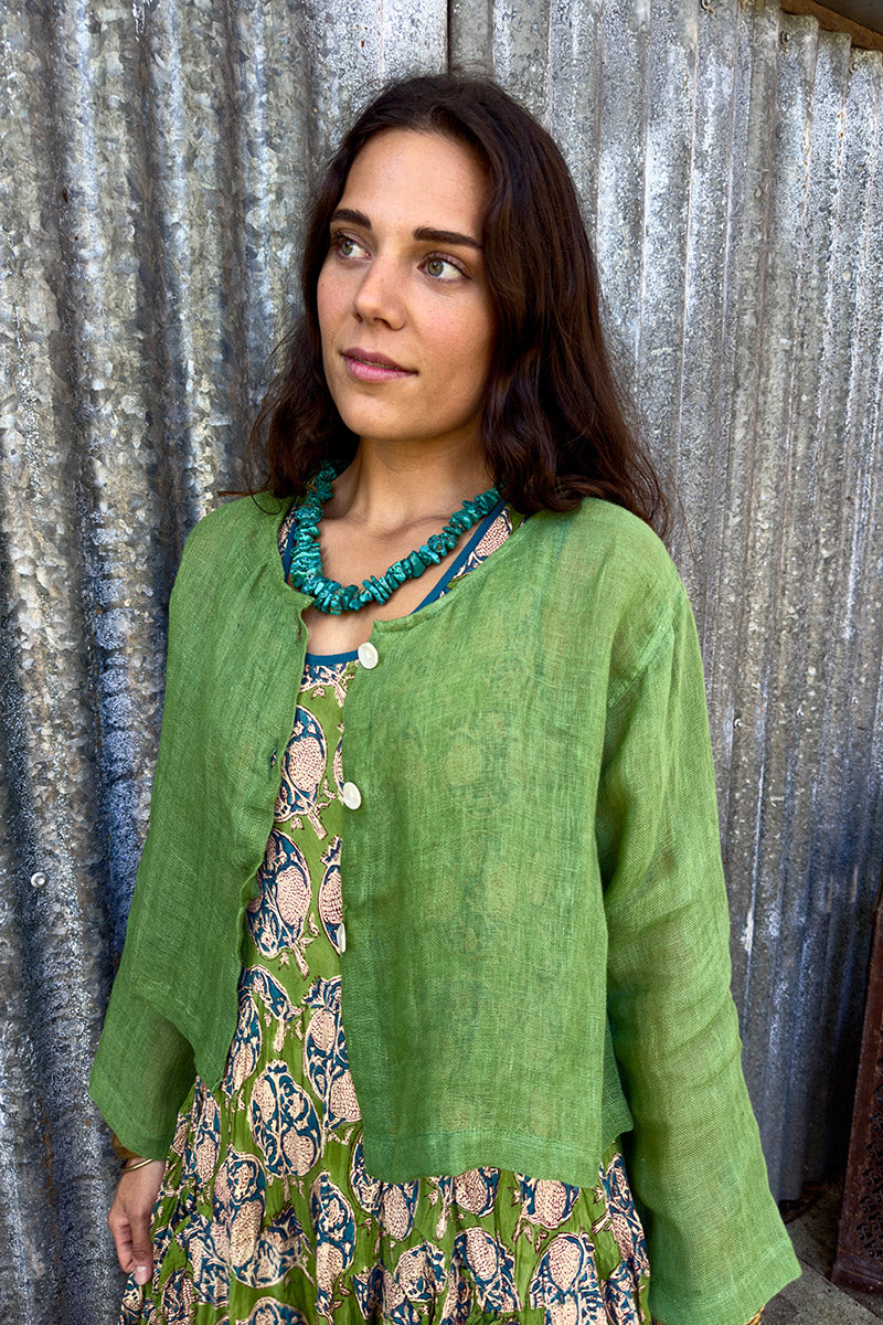 Wild Hearts Linen Cardigan - Wasabi