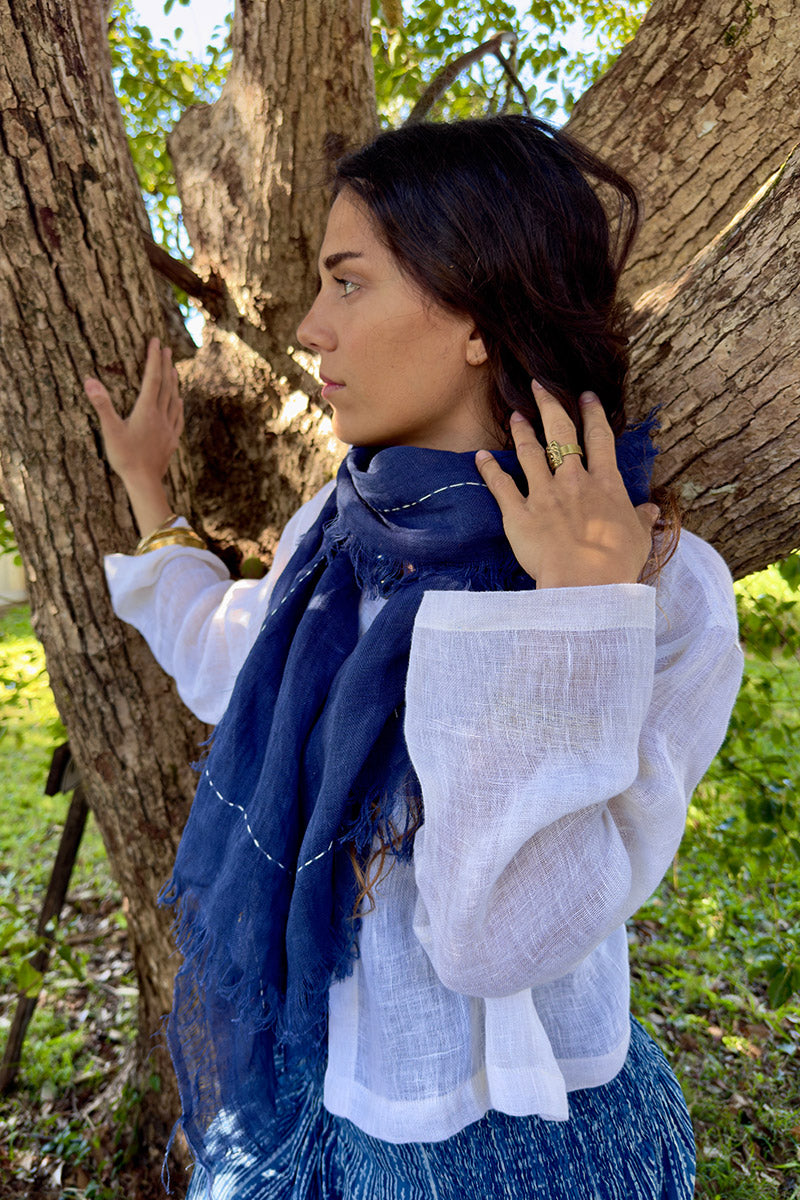 Wild Hearts Linen Scarf - Navy