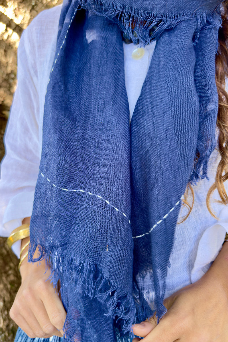 Wild Hearts Linen Scarf - Navy