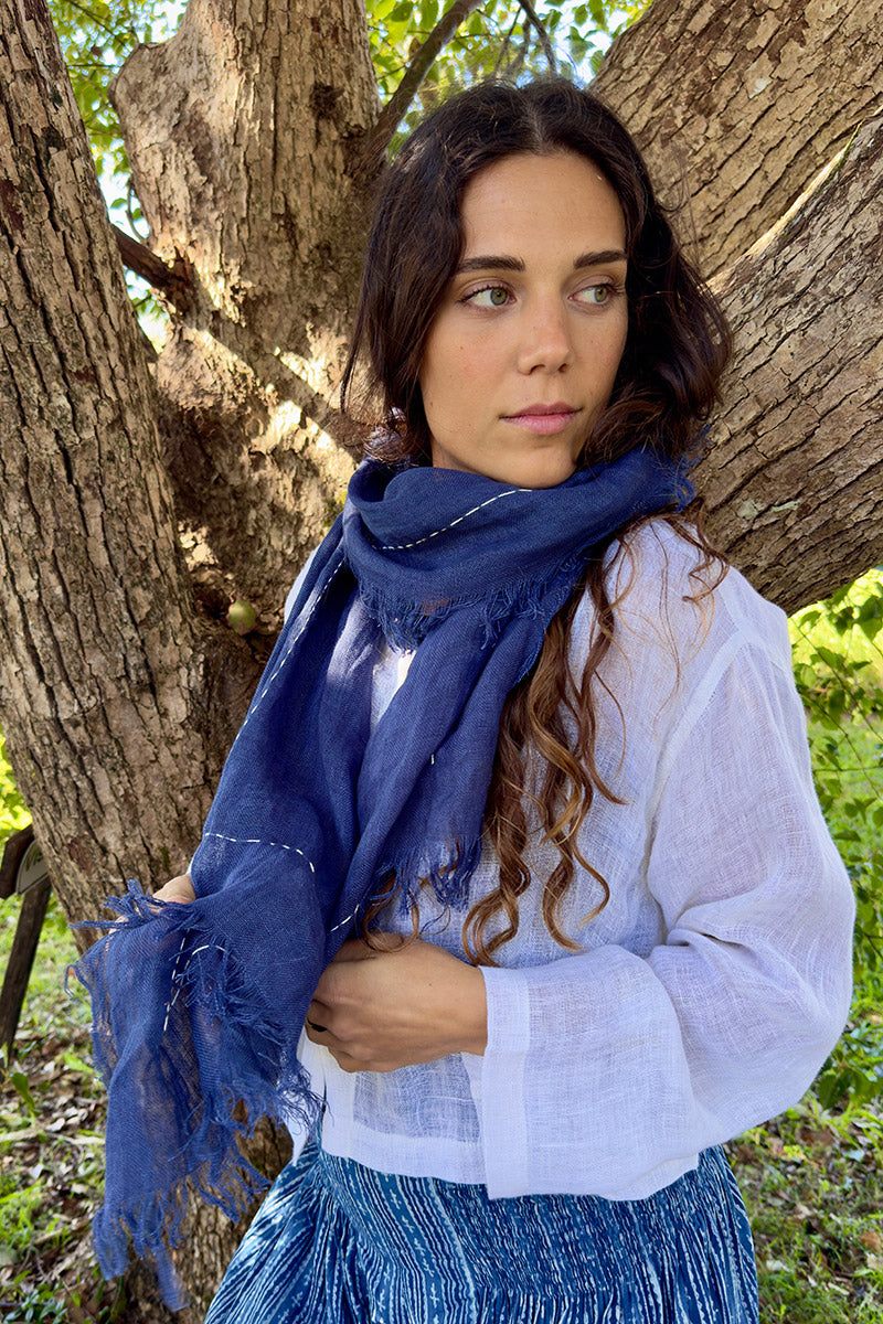 Wild Hearts Linen Scarf - Navy
