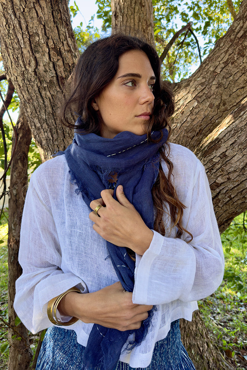 Wild Hearts Linen Scarf - Navy