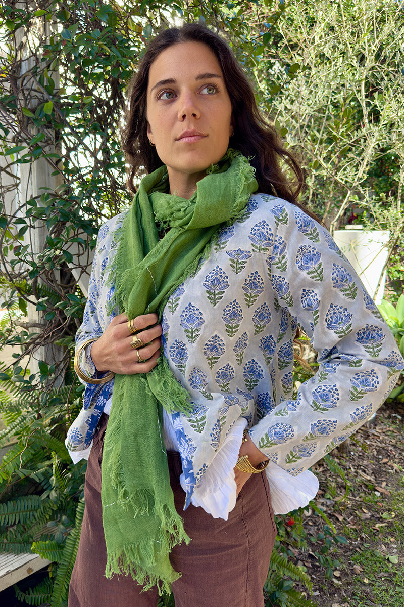 Wild Hearts Linen Scarf - Wasabi