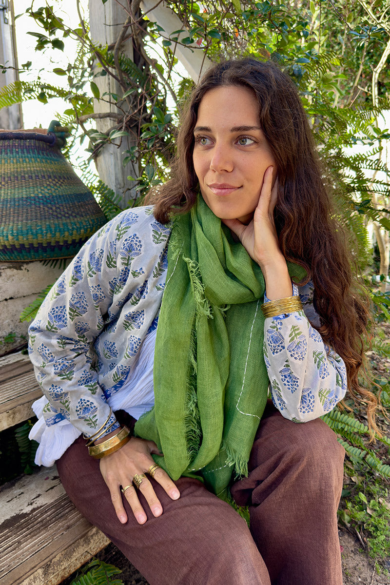 Wild Hearts Linen Scarf - Wasabi