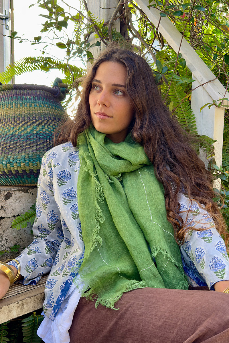 Wild Hearts Linen Scarf - Wasabi