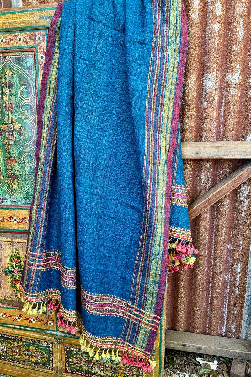 Raw Wool Shawl - Cobalt