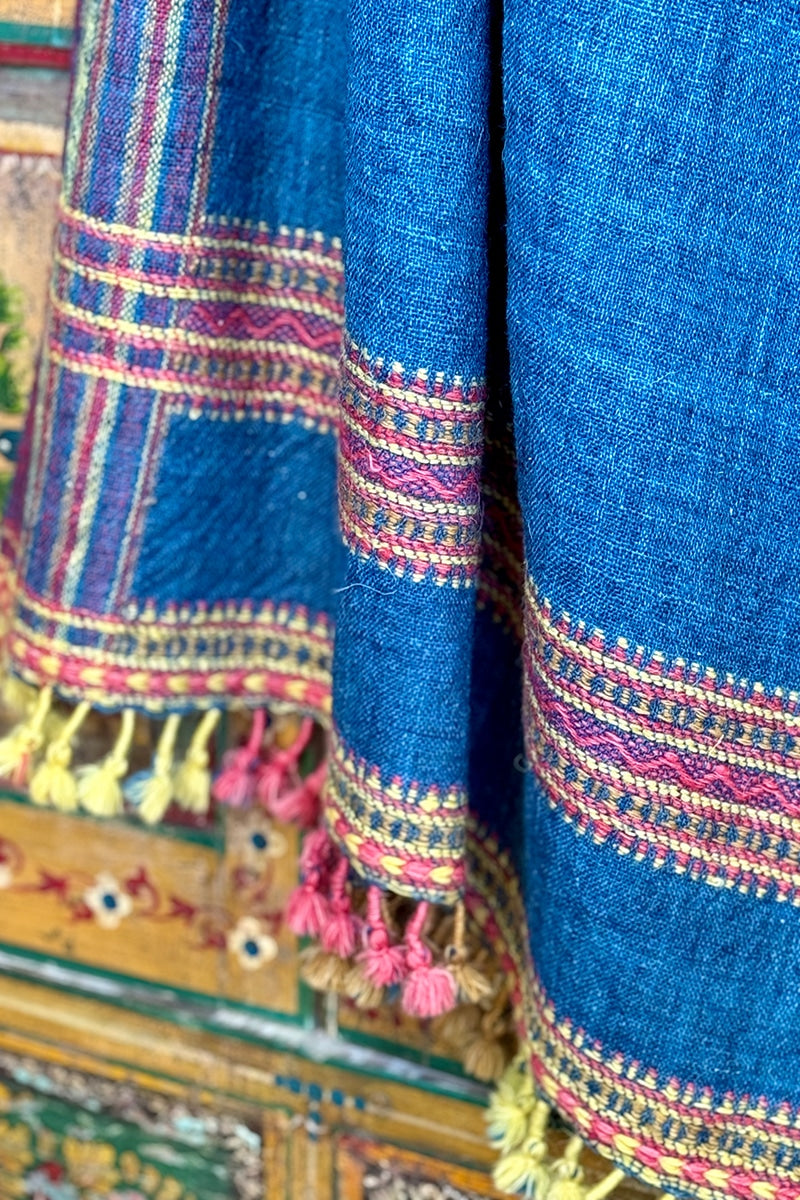 Raw Wool Shawl - Cobalt